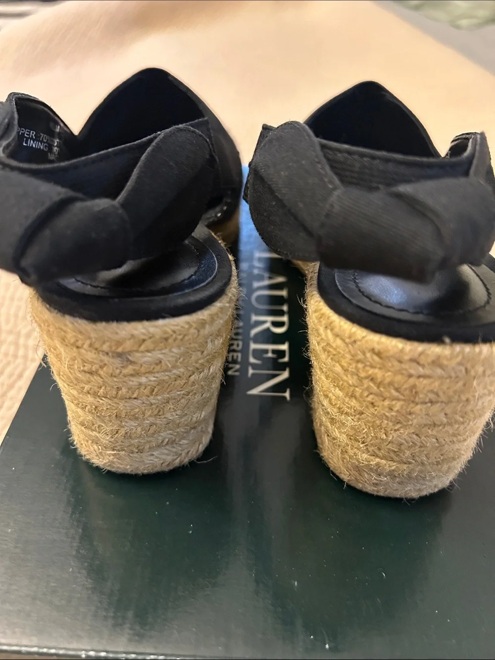 Lauren Ralph Lauren Black- dark navy blue  Knit Espadrille Slingback Wedges